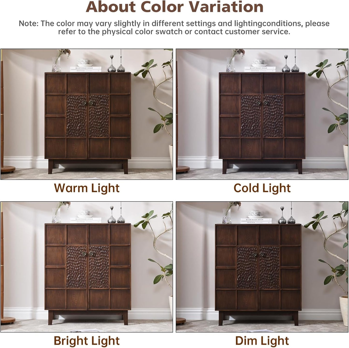 Mid-Century Modern Accent Cabinet with Textured Doors, 4-Cube Storage Cabinet, Walnut Wood Storage Cabinet for Living Room, Entryway or Dining Room, 31.5" Wide