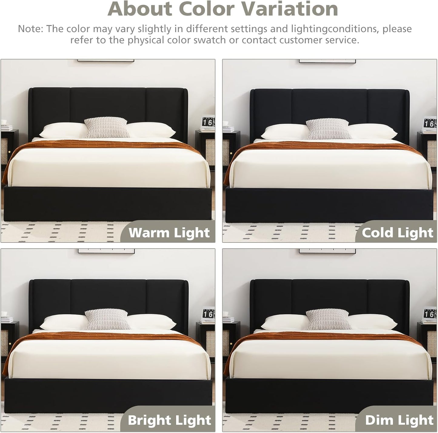 VELOCAVA Lift Up Storage Bed Frame, Velvet-Look Upholstered Bed with Modern Wingback Headboard, Gas Lift Storage, Space Saving Design, No Box Spring Needed, Black