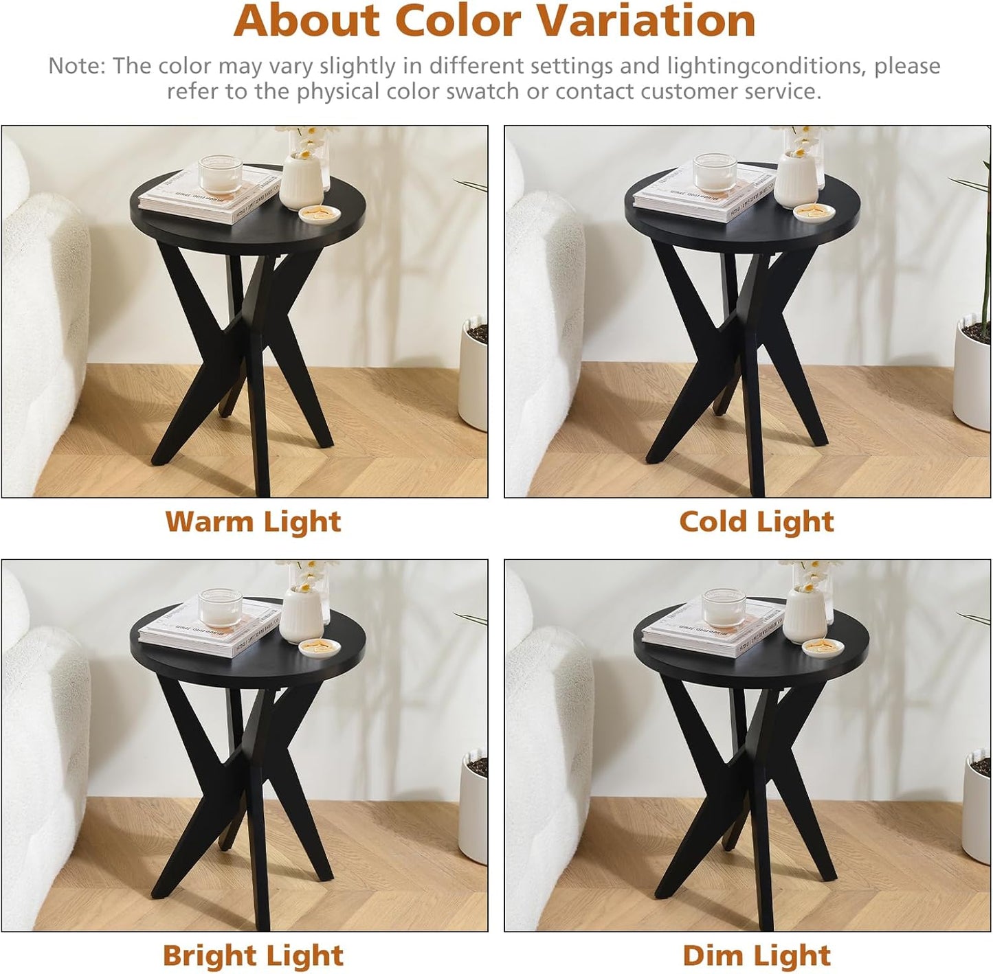 Modern Black Round End Table, Mid-Century Accent Side Table with MDF Top and Crossed Legs for Living Room, Bedroom, Small Spaces, Industrial & Minimalist Style