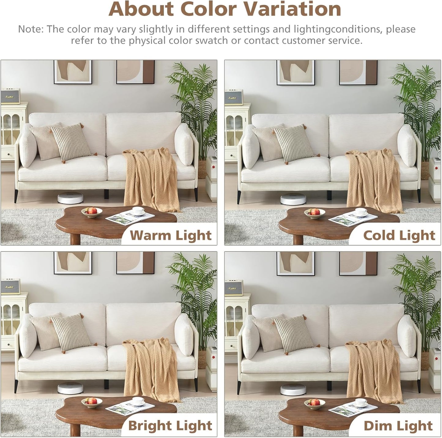 VELOCAVA 81.3" Corduroy Sofa, Modern 3-Seat Upholstered Couch with Side Pillows, Relaxed Seating Depth and 7.68" Raised Legs for Living Room, Apartment or Condo, Beige