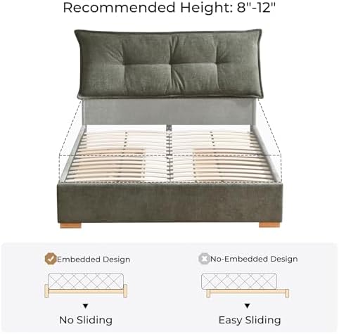 VELOCAVA Full Size Upholstered Bed Frame with 2 Drawers Storage, Platform Bed with Soft &amp; Cushioned Headboard, Sturdy Wood Slats, Underbed Storage, No Box Spring Needed, Sage Green