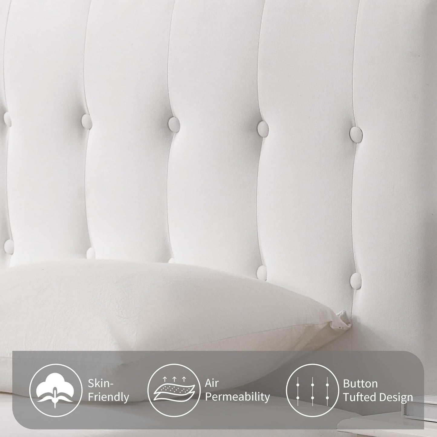 VELOCAVA White Lift-Up Storage Bed, Linen-Textured Upholstered Platform Frame with Hydraulic Under-Bed Storage, Button-Tufted Headboard, Sturdy Wooden Slats, No Box Spring Needed