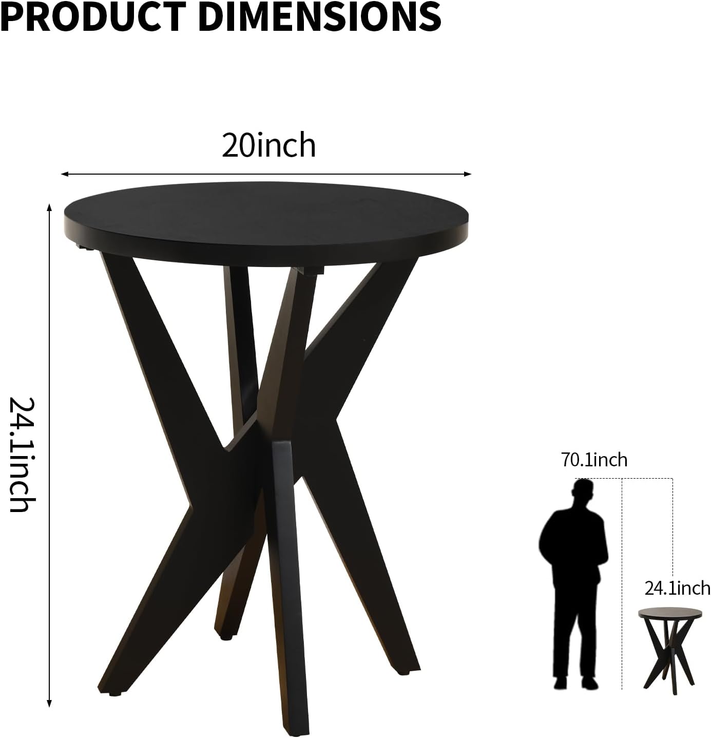 Modern Black Round End Table, Mid-Century Accent Side Table with MDF Top and Crossed Legs for Living Room, Bedroom, Small Spaces, Industrial &amp; Minimalist Style