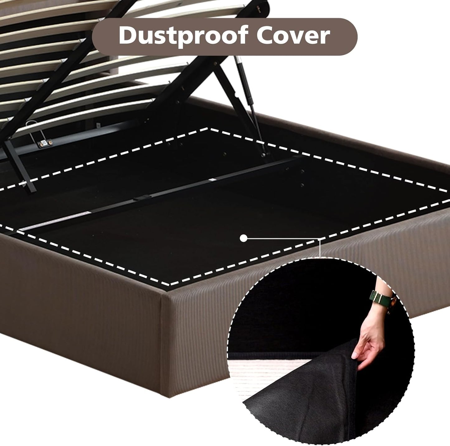 VELOCAVA Lift-Up Storage Bed with Wingback Headboard, Modern Upholstered Corduroy Coffee Bed, Gas Lift Platform, Sturdy Wooden Slat Support, No Box Spring Needed, Easy Assembly