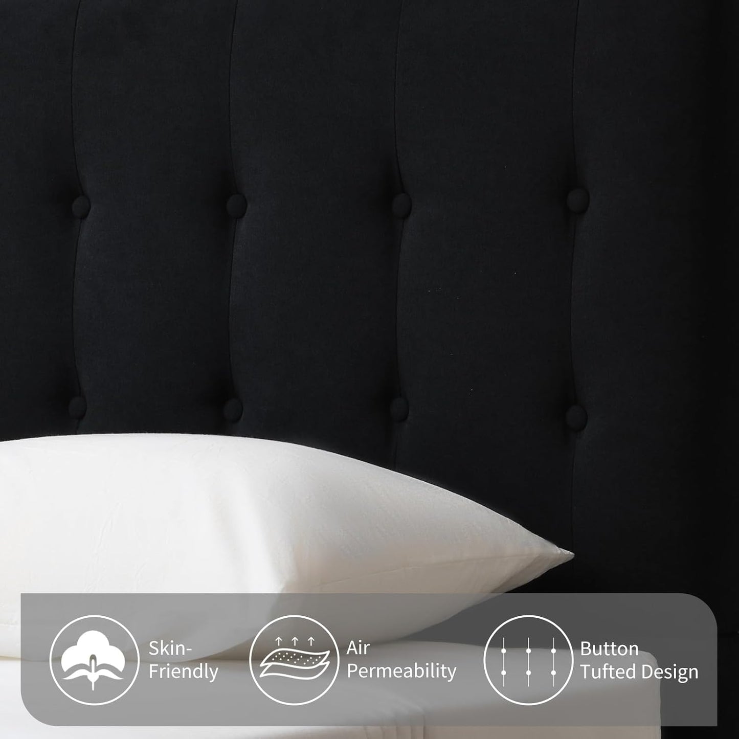 VELOCAVA Lift-Up Storage Bed, Black Linen-Textured Upholstered Platform Frame with Hydraulic Under-Bed Storage, Button-Tufted Headboard, Sturdy Wooden Slats, No Box Spring Needed