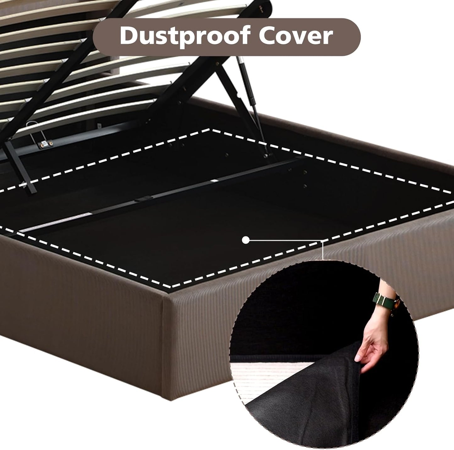VELOCAVA Lift-Up Storage Bed, Modern Upholstered Corduroy Coffee Bed with Wingback Headboard, Hydraulic Lift Platform, Sturdy Wooden Slat Support, No Box Spring Needed, Easy Assembly