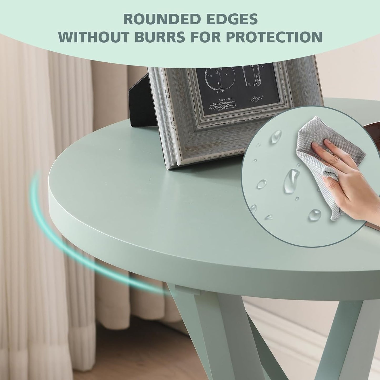 Modern Round End Table with Crossed Legs, Unique Small Green Side Table, Outdoor Accent Table, Easy Assembly Bedside Table for Living Room, Balcony, Small Spaces