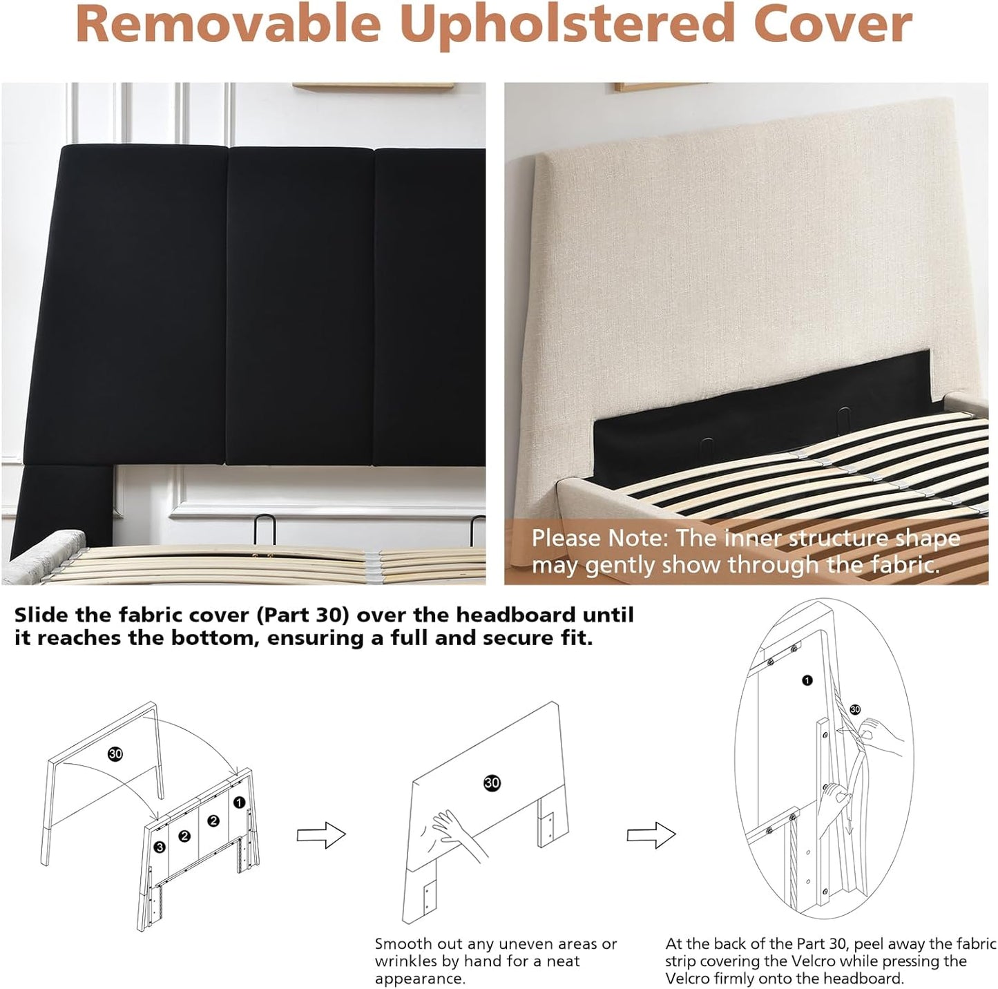 VELOCAVA Lift-Up Storage Bed, Modern Upholstered Bed with 51.57" Tall Headboard and Sleek Tapered Silhouette, Hydraulic Lift Platform, No Box Spring Needed, Linen-Blend Fabric, Beige