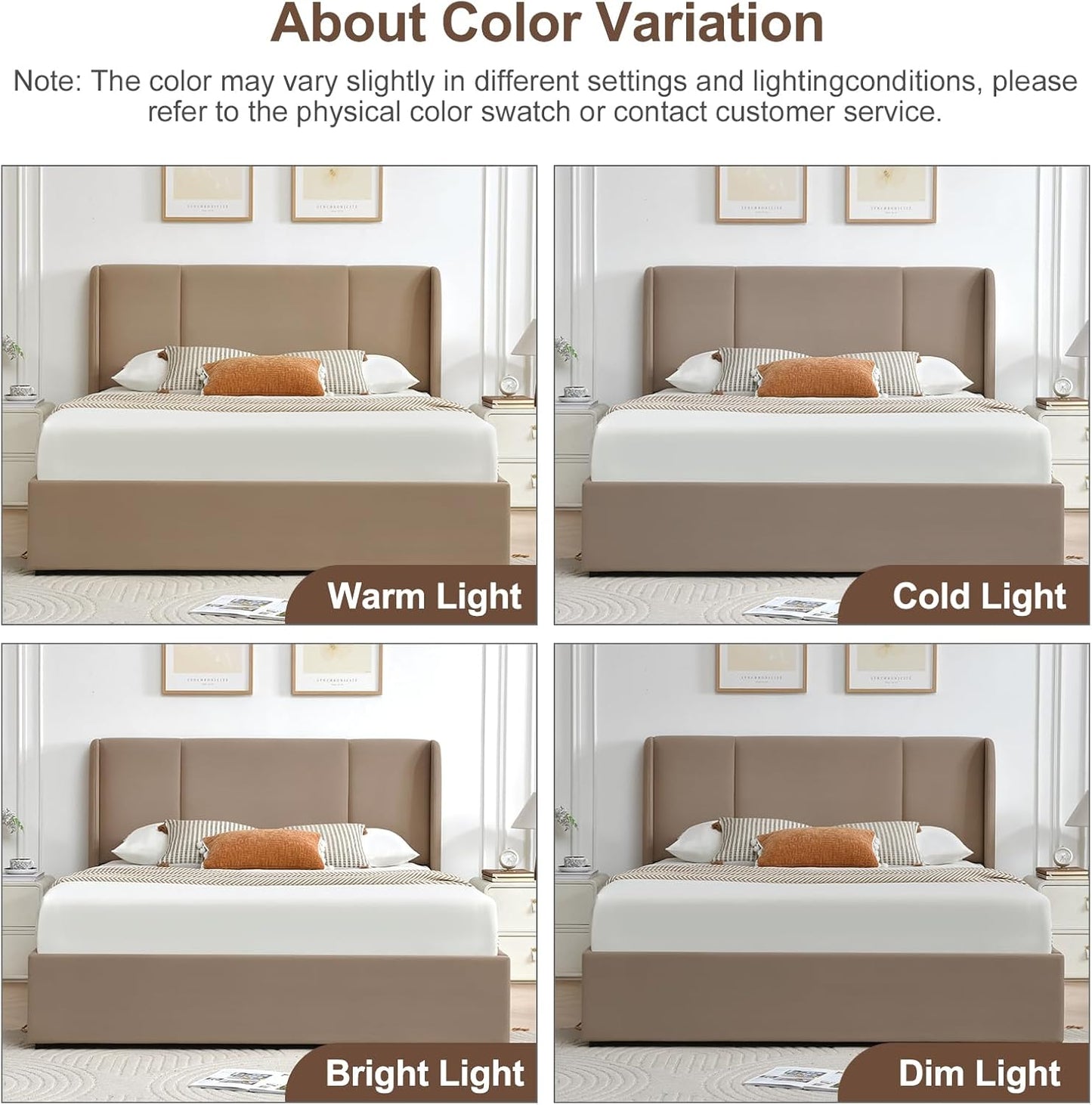VELOCAVA Upholstered Bed Frame with 4 Storage Drawers, Modern Velvet-Like Platform Bed with Wingback Headboard, Sturdy Wood Slats,No Box Spring Needed, Brown