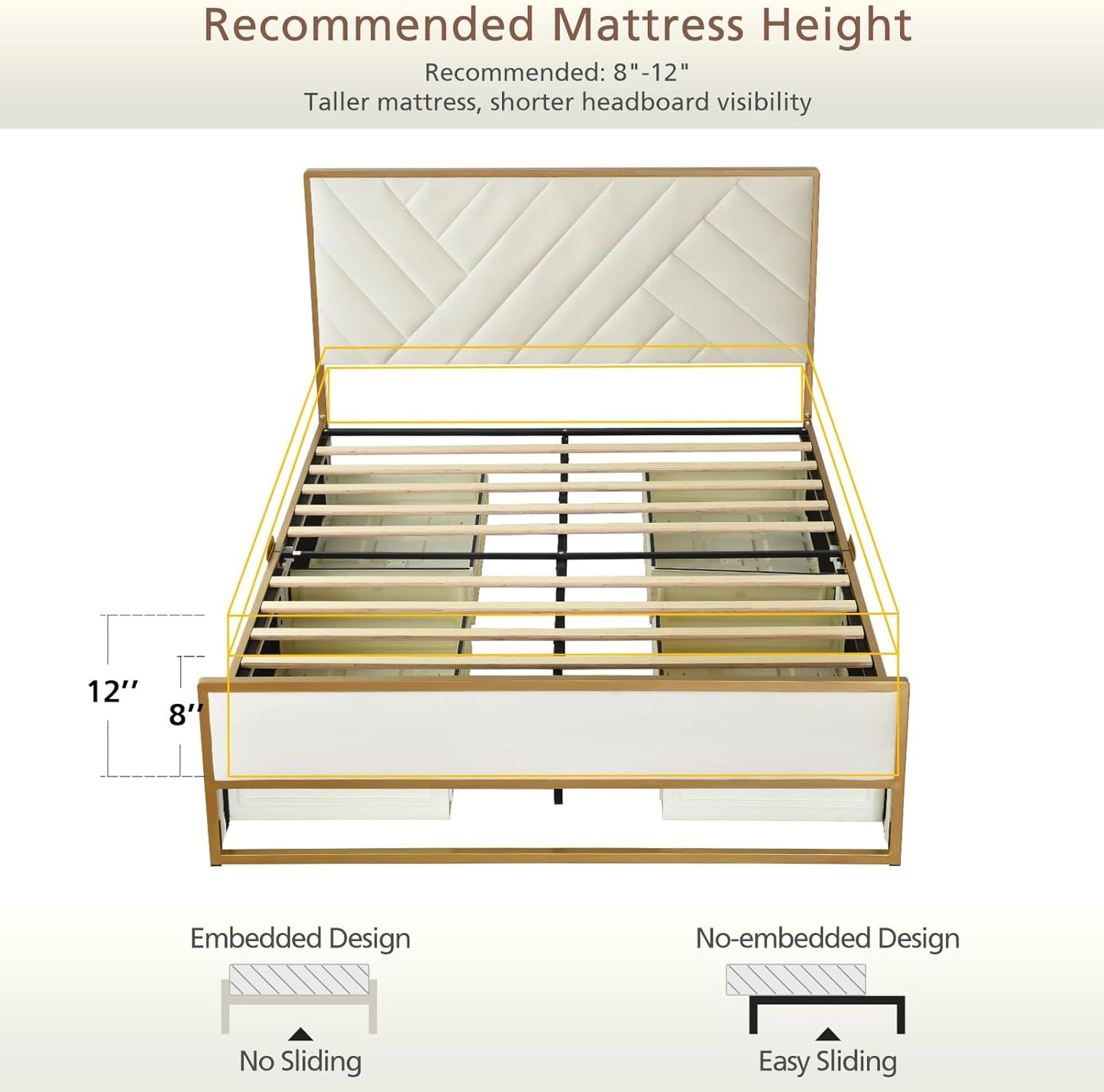 VELOCAVA Metal Upholstered Bed with 4 Storage Drawers, Velvet Platform Storage Bedframe with Headboard, Wooden Slats Support, No Box Spring Needed, Cream