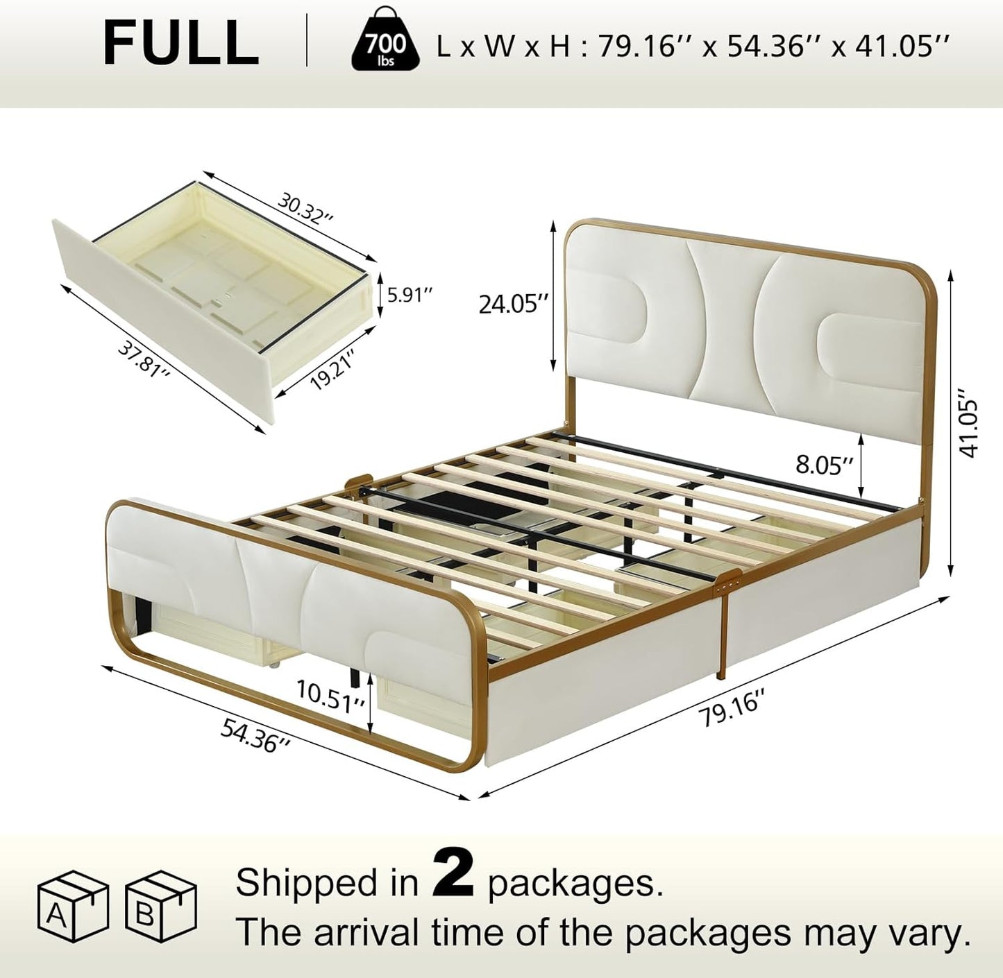 VELOCAVA Rounded Metal Upholstered Bed with 4 Storage Drawers, Velvet Platform Storage Bedframe with Headboard, Wooden Slats Support, No Box Spring Needed, Cream