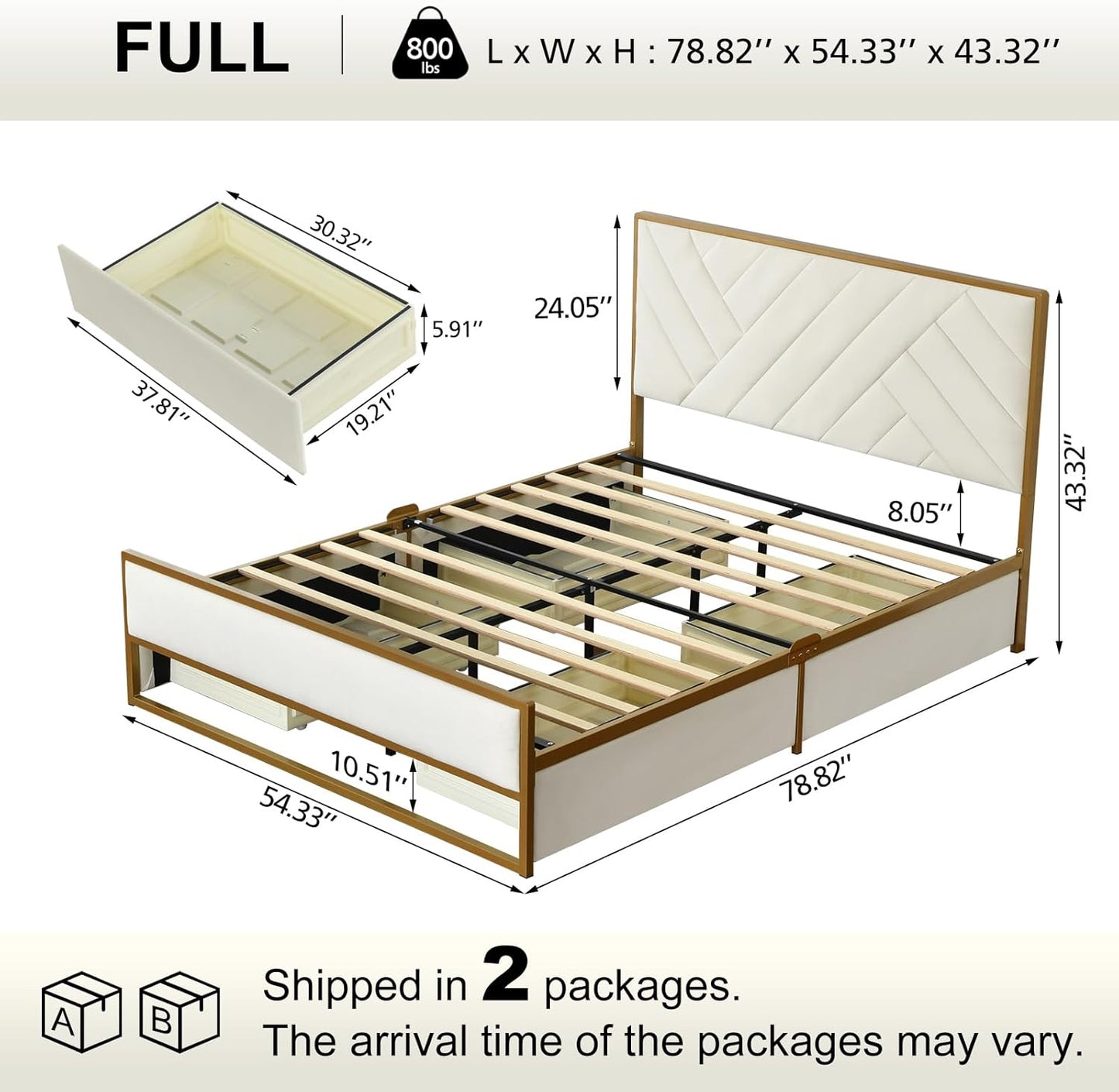 VELOCAVA Metal Upholstered Bed with 4 Storage Drawers, Velvet Platform Storage Bedframe with Headboard, Wooden Slats Support, No Box Spring Needed, Cream