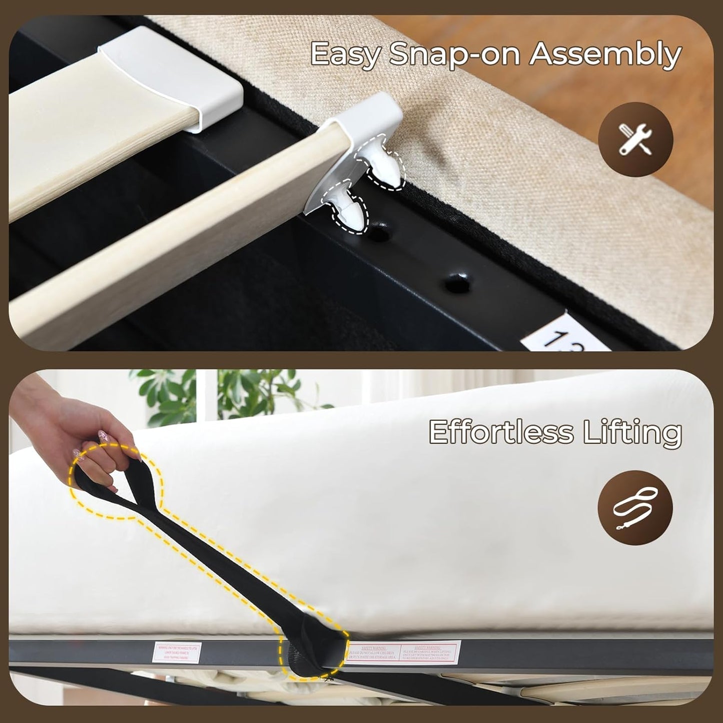 Lift Up Storage Bed, Upholstered Platform Bed Frame with Storage Underneath, 51.6'' Tall Vertical Channel Tufted Headboard, Linen-Textured, Hydraulic Support, No Box Spring Needed, Beige