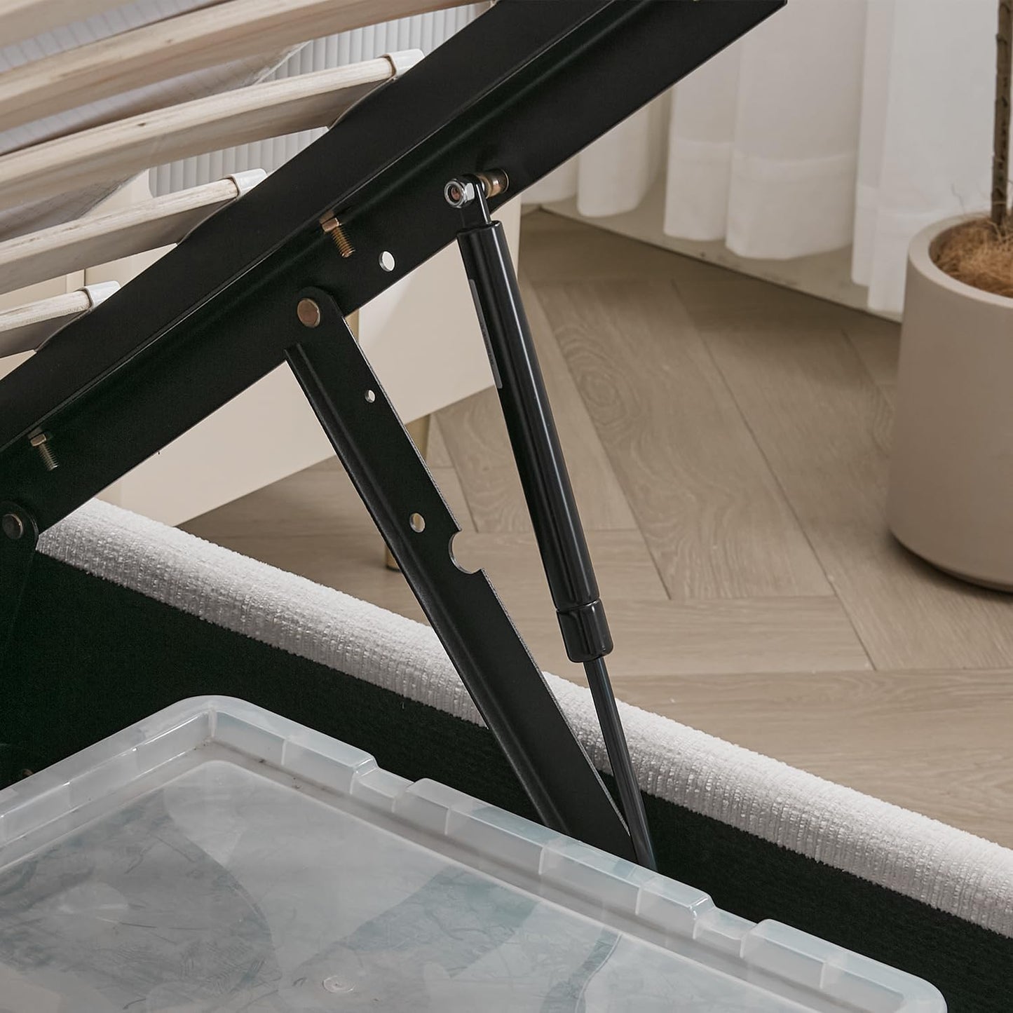 VELOCAVA Lift Up Storage Bed Frame with 63" Tall Headboard, Upholstered Platform Bed with Storage Underneath, Removable Linen-Look Headboard Cover, No Box Spring Needed, Cream White