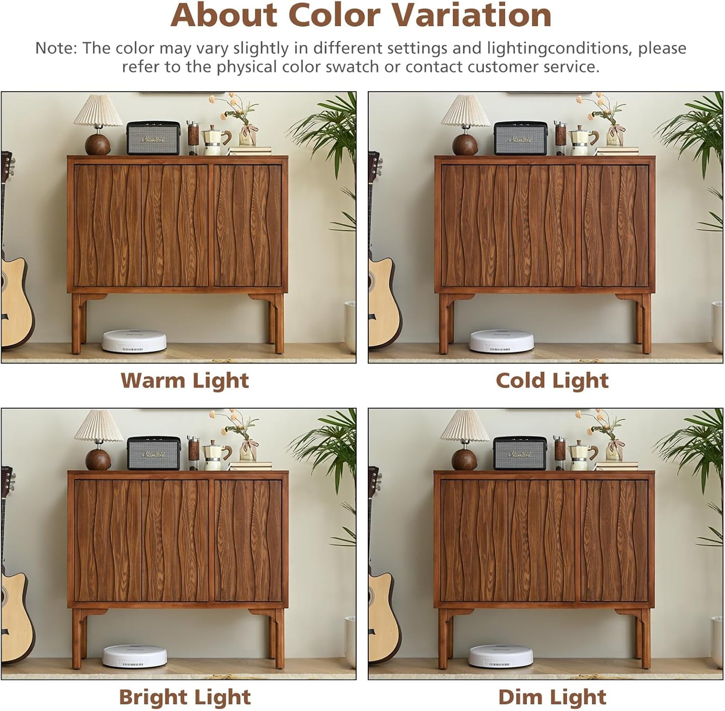 Ahokua Mid-Century Modern Sideboard with Wave Doors, 3-Door Push-to-Open Storage Cabinet, Walnut Accent Buffet with Adjustable Shelves for Dining Room, Entryway, or Living Room