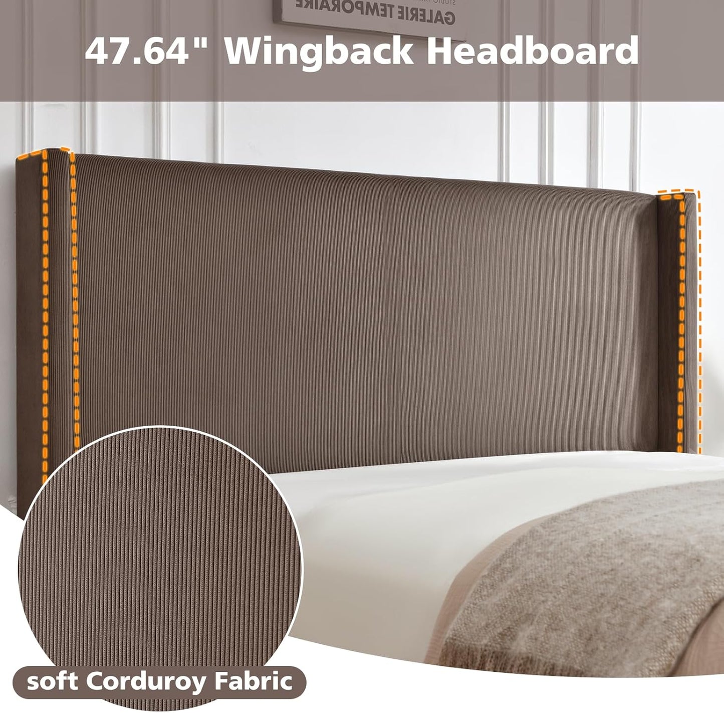 VELOCAVA Lift-Up Storage Bed with Wingback Headboard, Modern Upholstered Corduroy Coffee Bed, Gas Lift Platform, Sturdy Wooden Slat Support, No Box Spring Needed, Easy Assembly