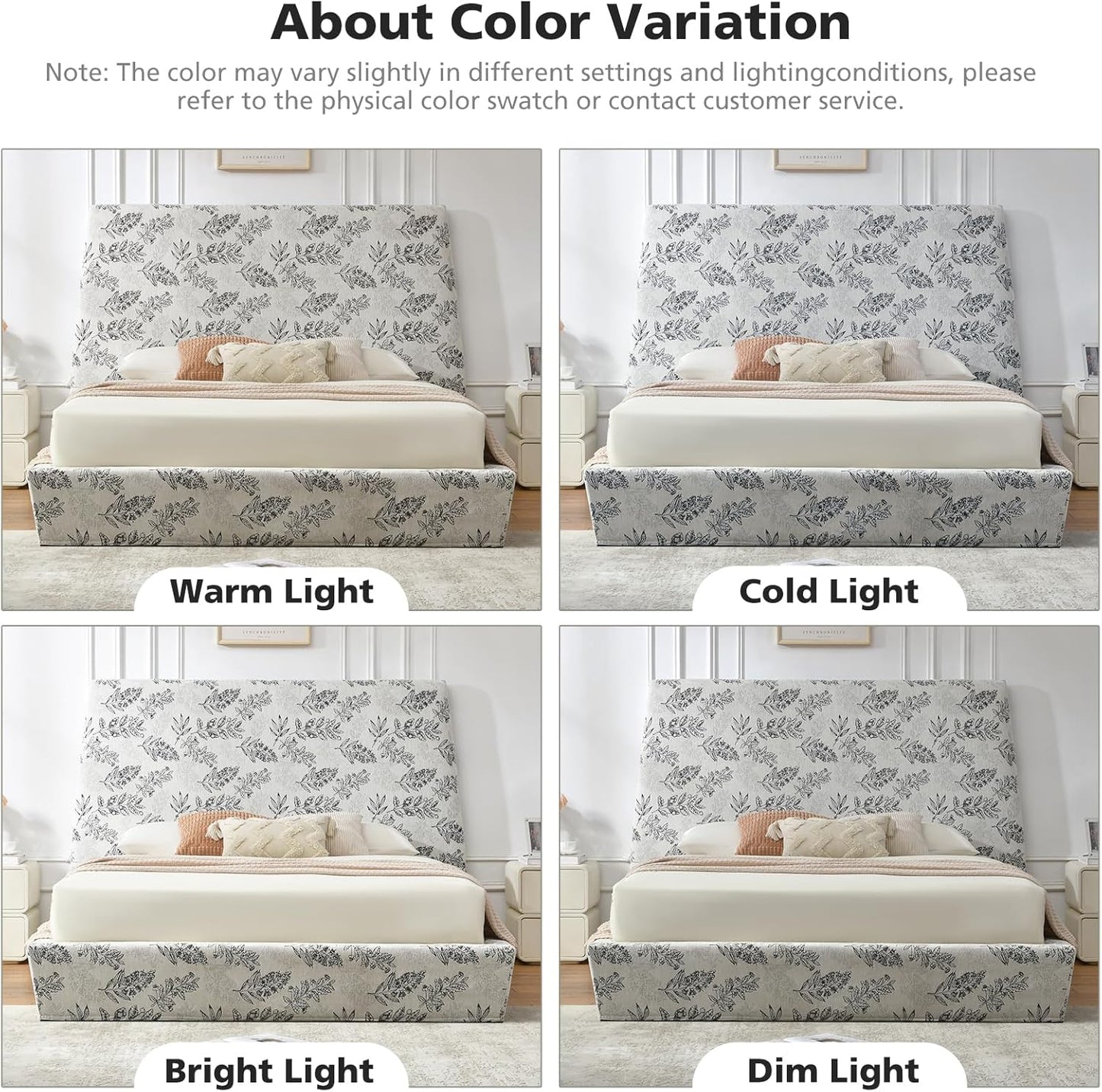 VELOCAVA Lift-Up Storage Bed, Modern Upholstered Bed with 51.57" Tall Headboard and Sleek Tapered Silhouette, Hydraulic Lift Platform, No Box Spring Needed, Floral Pattern Fabric