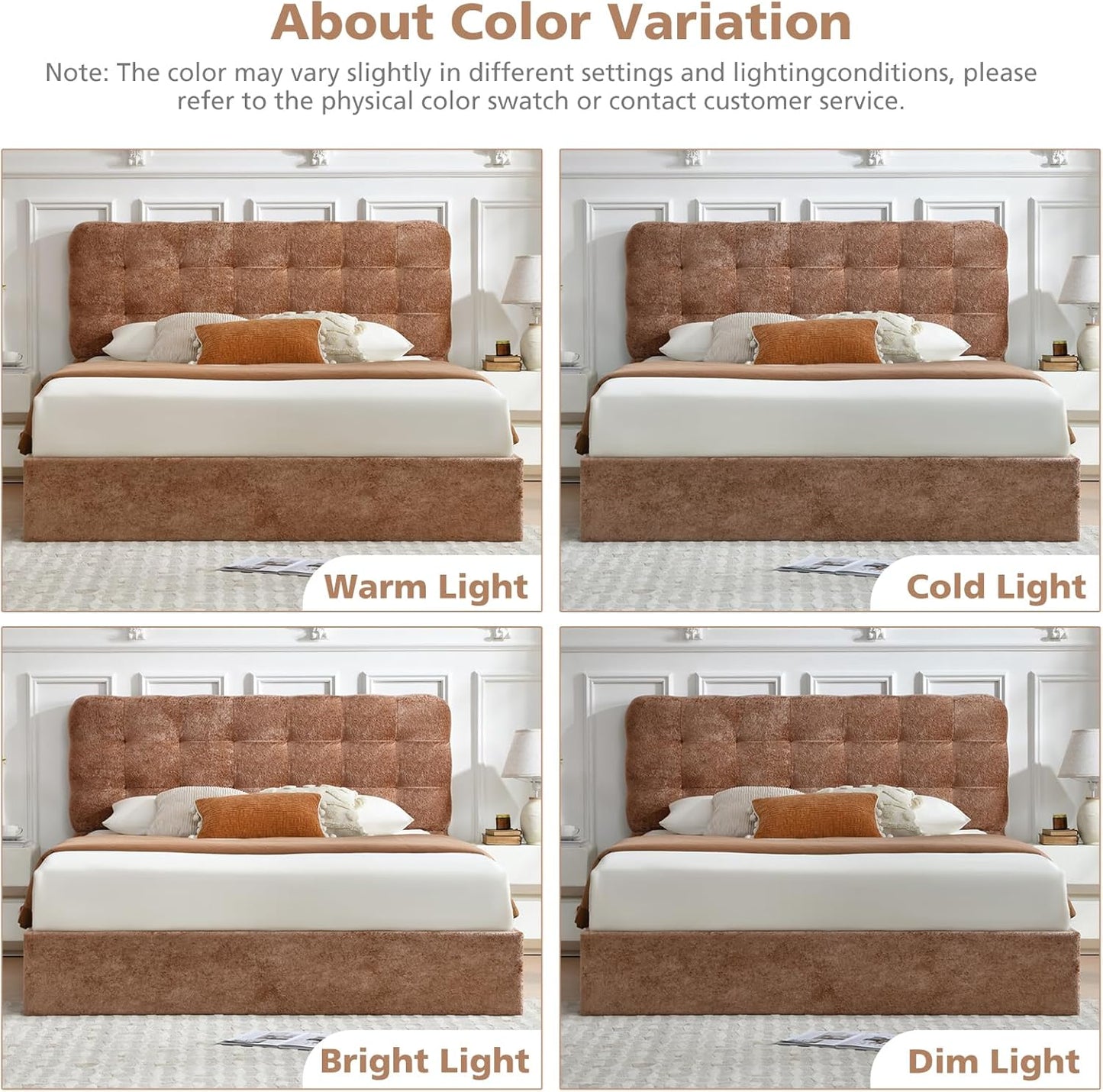 VELOCAVA Lift-Up Storage Bed, Upholstered Platform Bed with Soft Tufted Headboard, Plush Velvet Fabric, No Box Spring Needed, Camel Brown