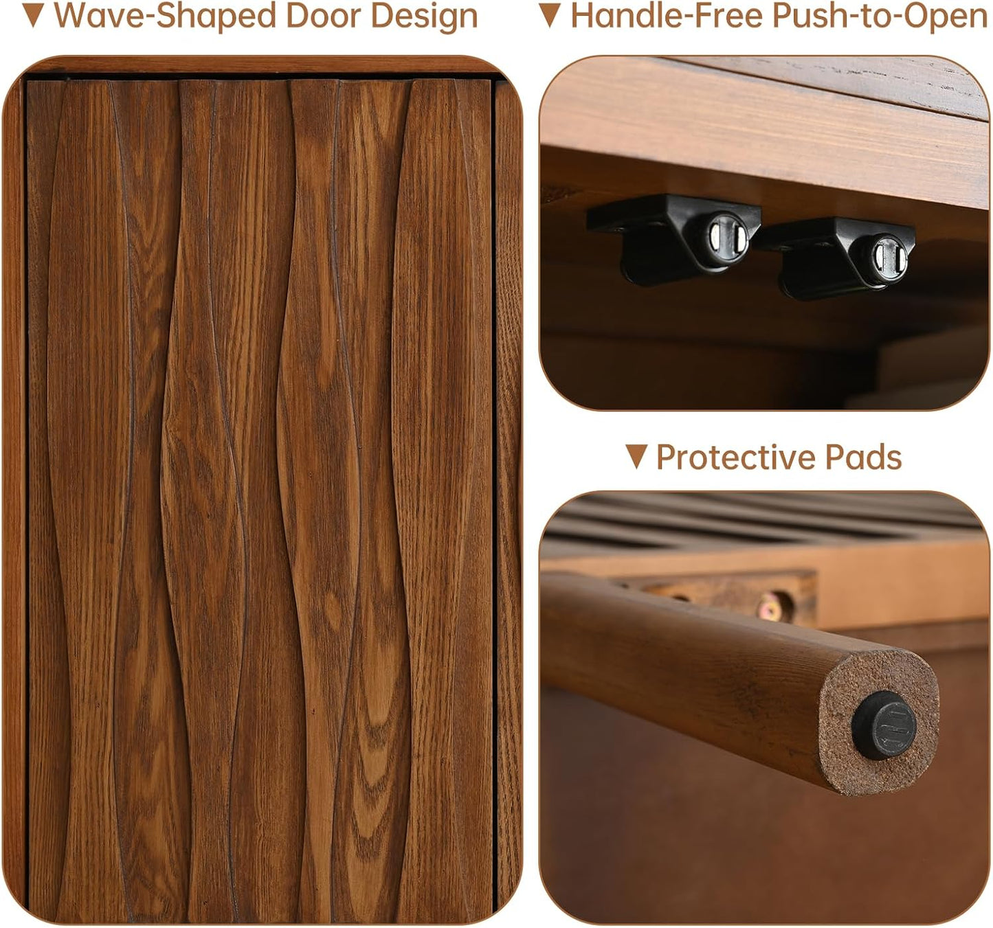 Ahokua Mid-Century Modern Sideboard with Wave Doors, 3-Door Push-to-Open Storage Cabinet, Walnut Accent Buffet with Adjustable Shelves for Dining Room, Entryway, or Living Room